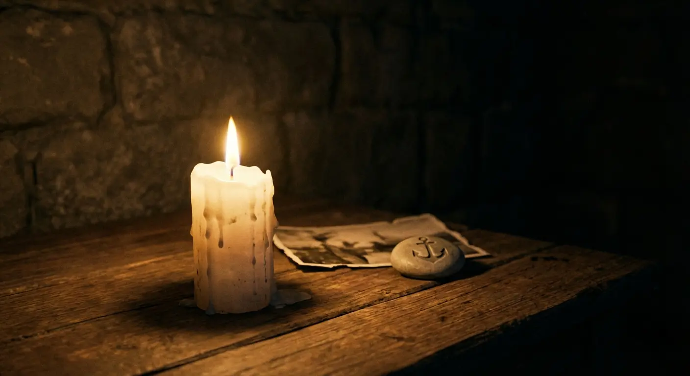 A lit candle in the dark representing difficult circumstances