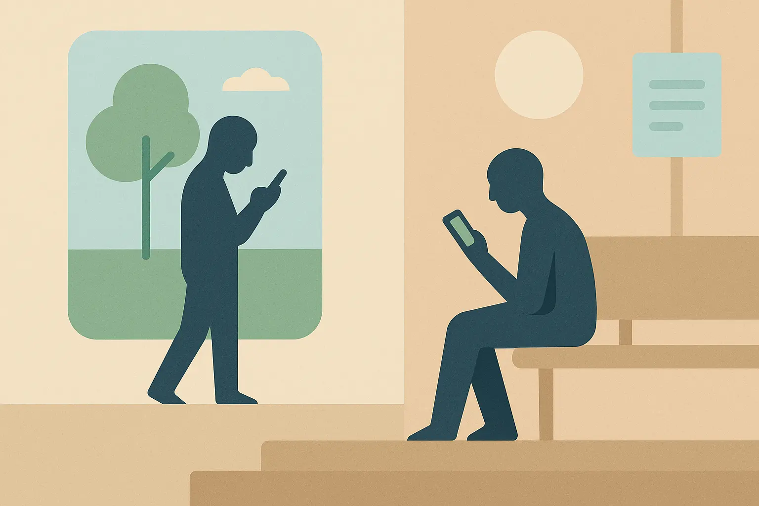 Person using phone discretely in public setting