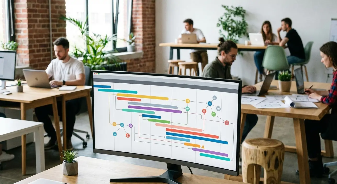 Project management timeline and task scheduling view