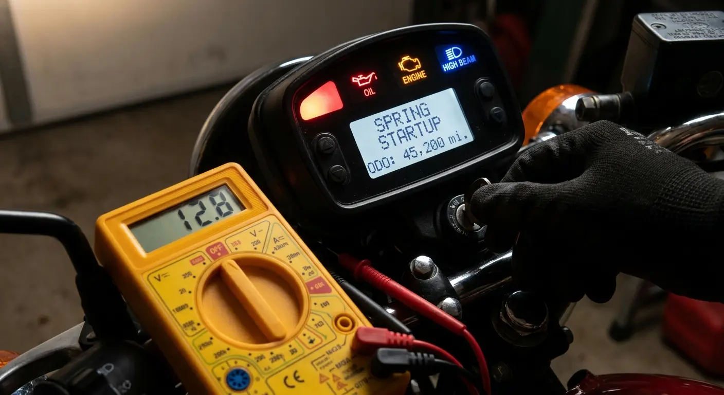 Motorcycle spring startup electrical testing