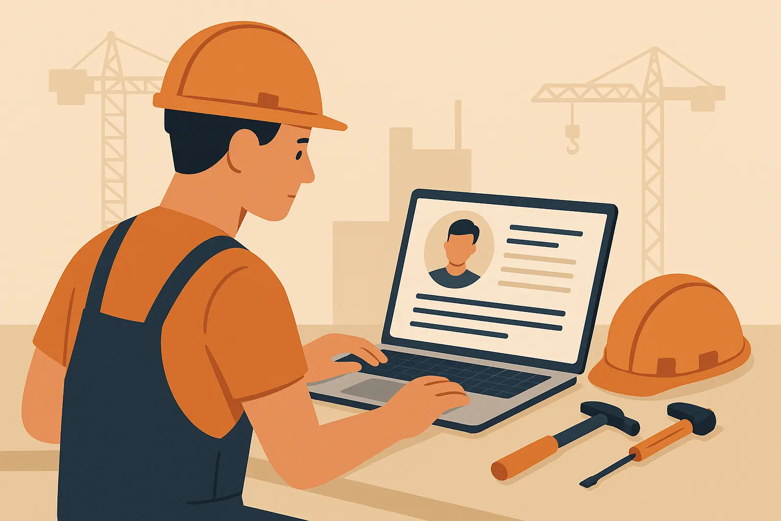Construction worker reviewing resume examples