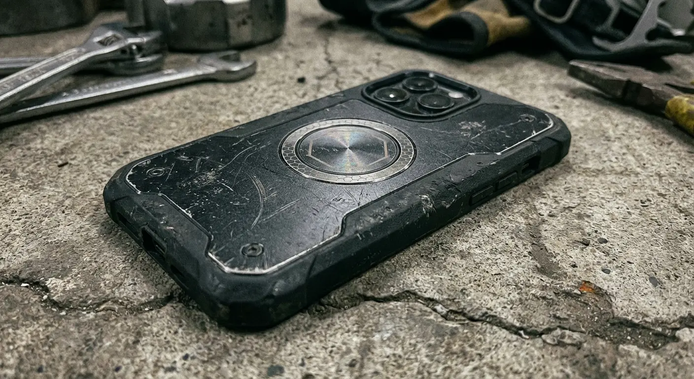 Rokform case attached to gym equipment via magnet