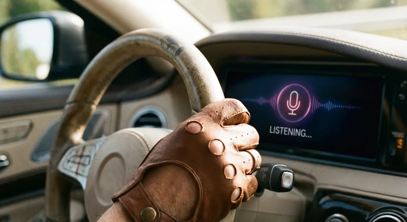 Driver using voice commands to control Android Auto safely