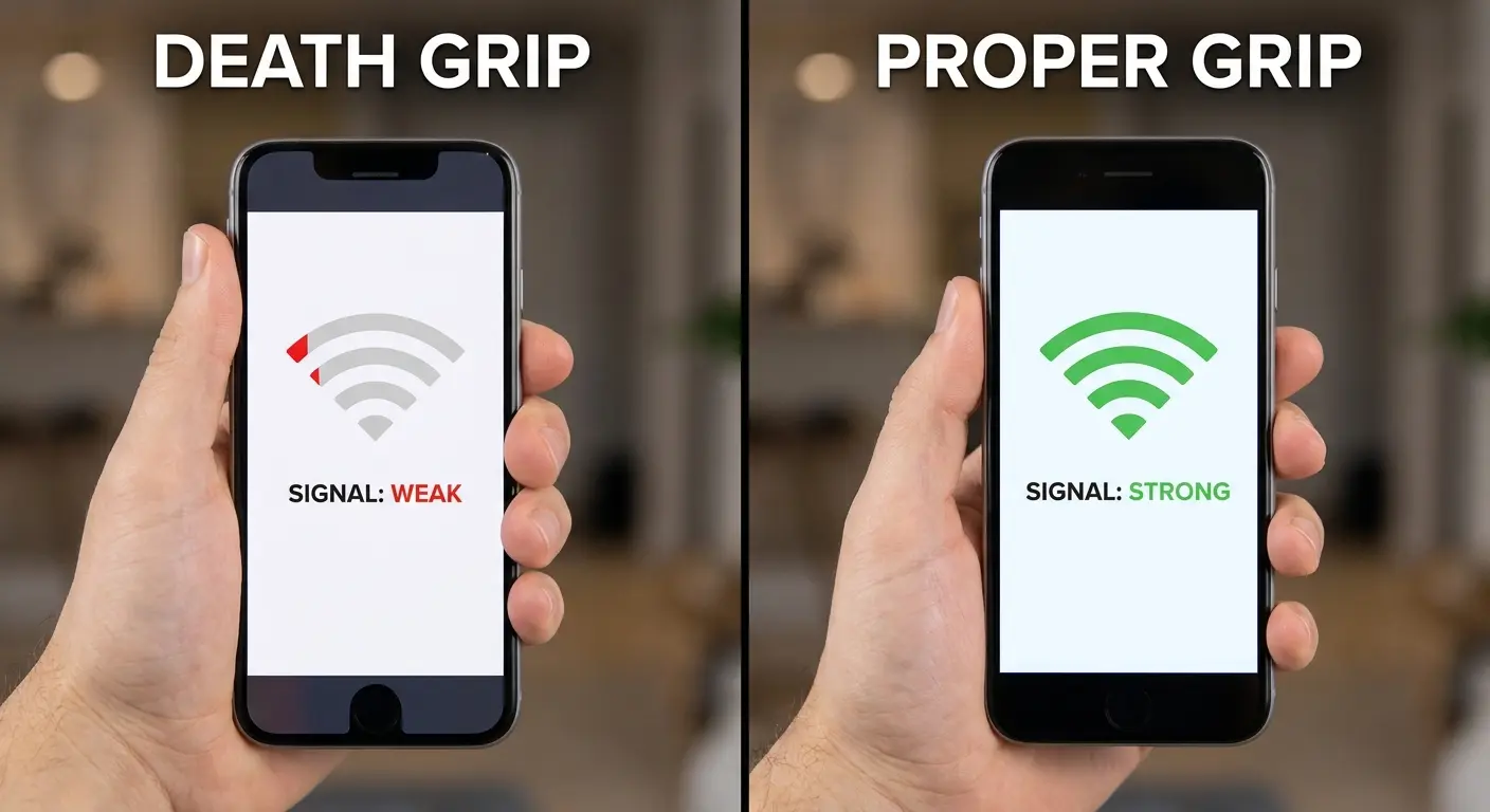 Hand covering phone antenna bands