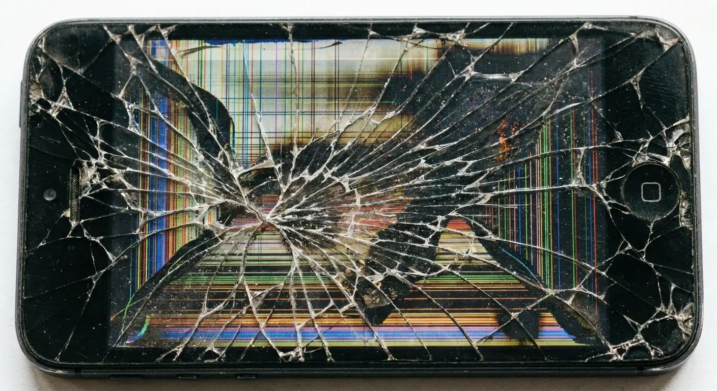 Cracked phone screen close-up