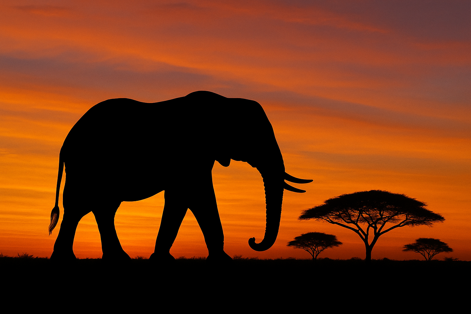 African savanna sunset elephant silhouette wallpaper