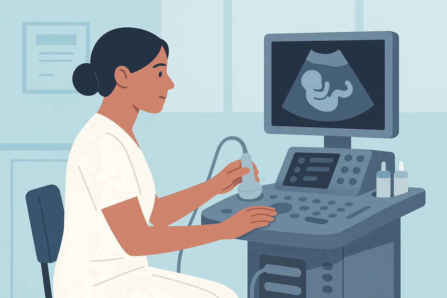 Ultrasound technician performing diagnostic scan