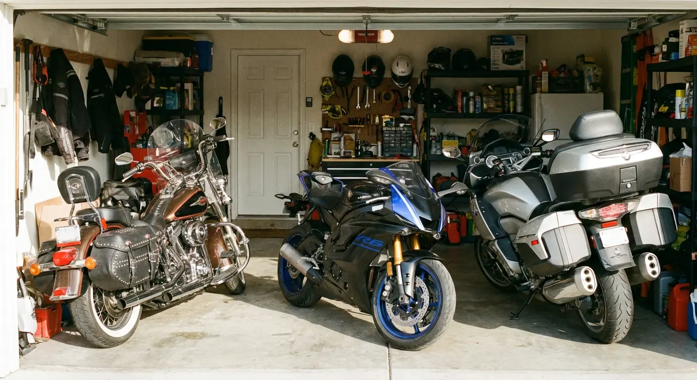 Multiple motorcycles in garage
