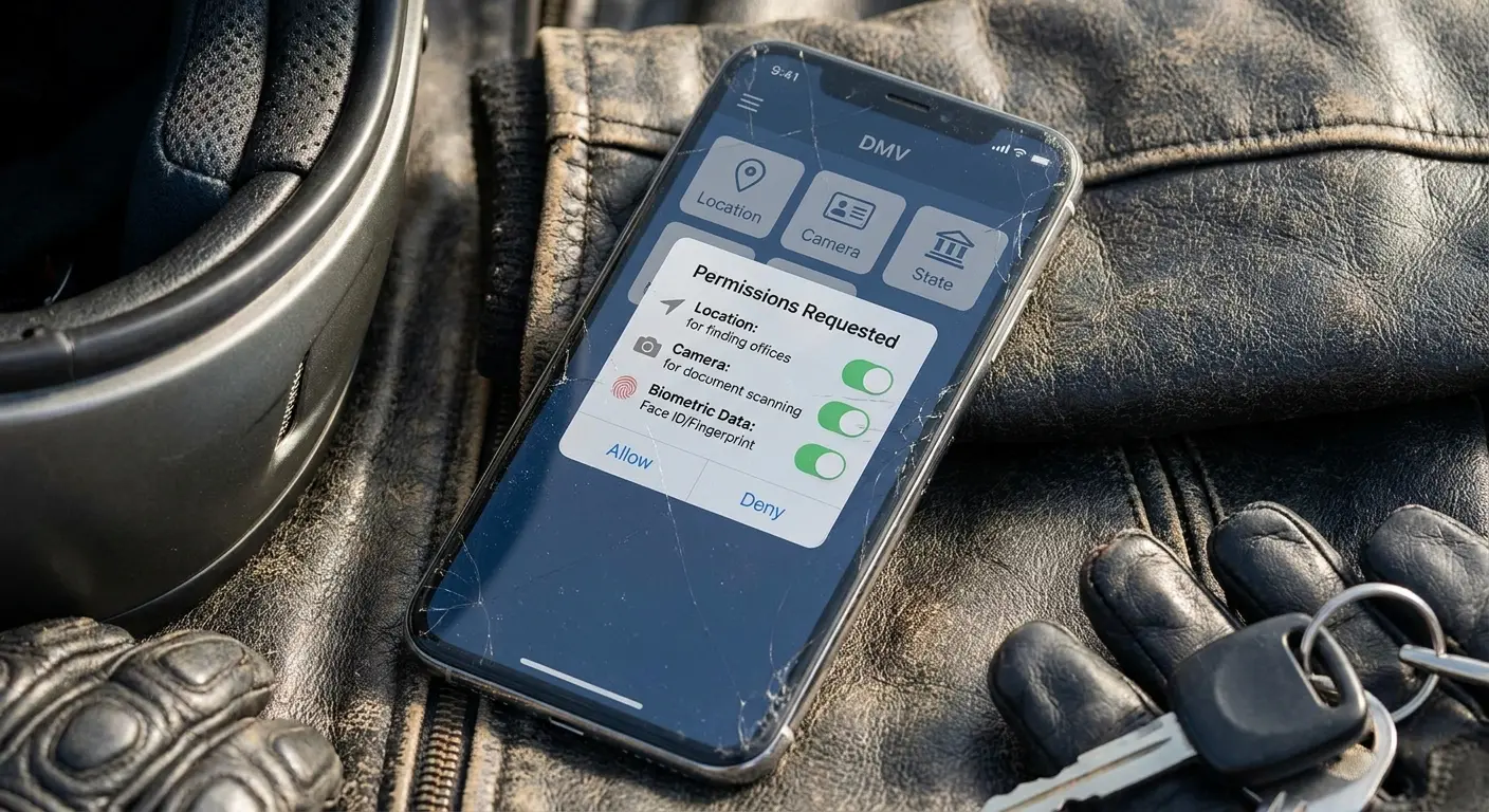 Smartphone displaying DMV scheduling app interface