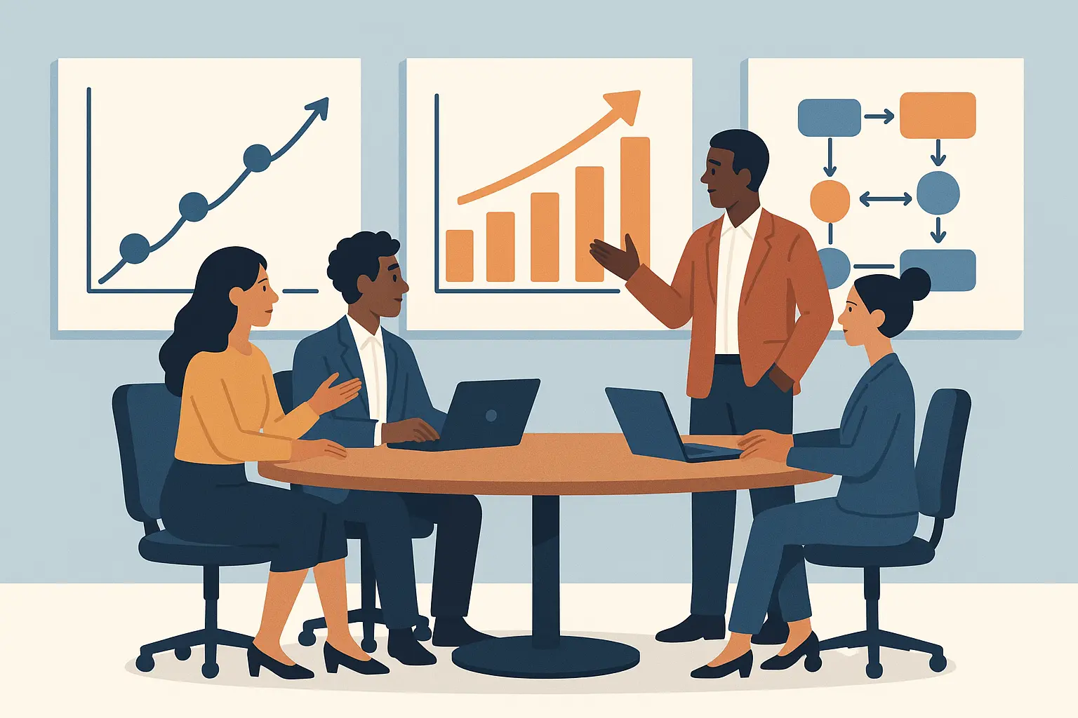 Business project manager analyzing market data