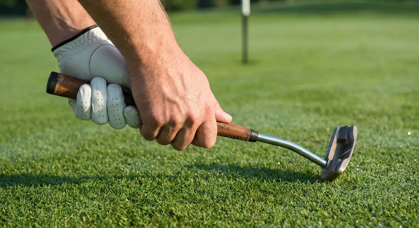 Cross-handed putting grip - notice how the hands are reversed