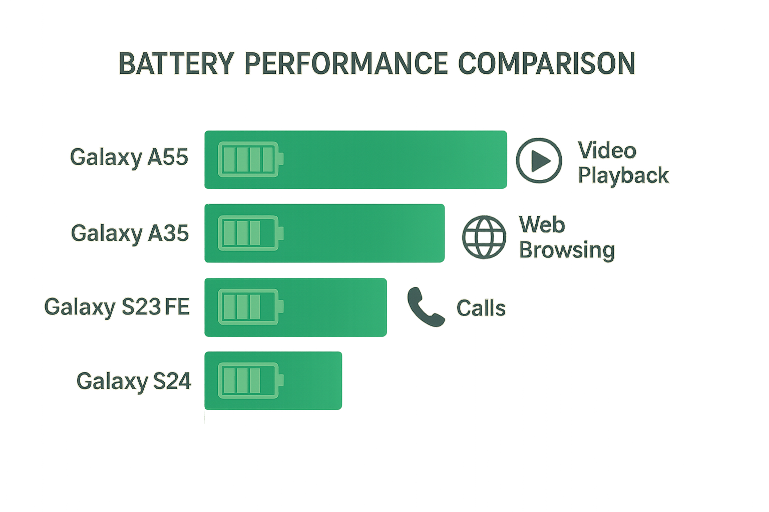 Samsung phone battery performance comparison across different usage patterns
