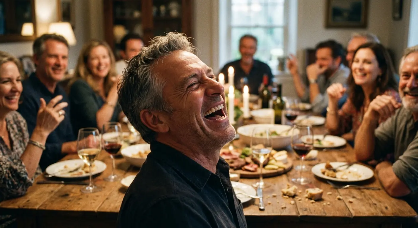 Man laughing while delivering a funny eulogy for his brother