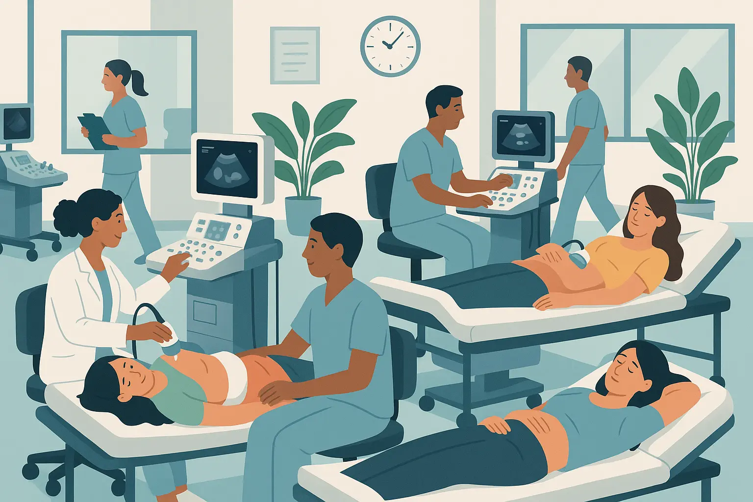 Hospital ultrasound department with modern equipment