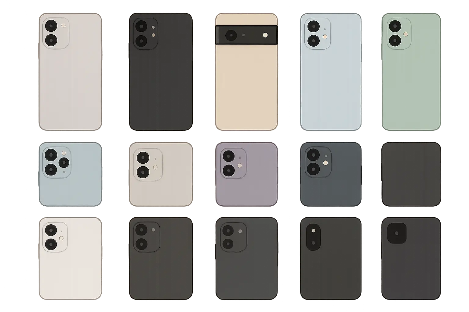 Collection of flagship smartphones displaying their triple camera systems