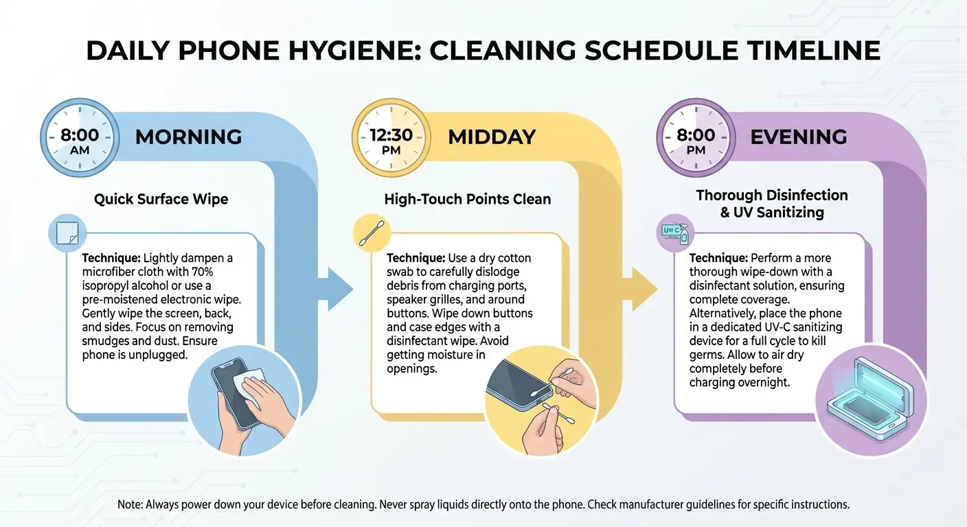 Daily phone cleaning routine demonstration