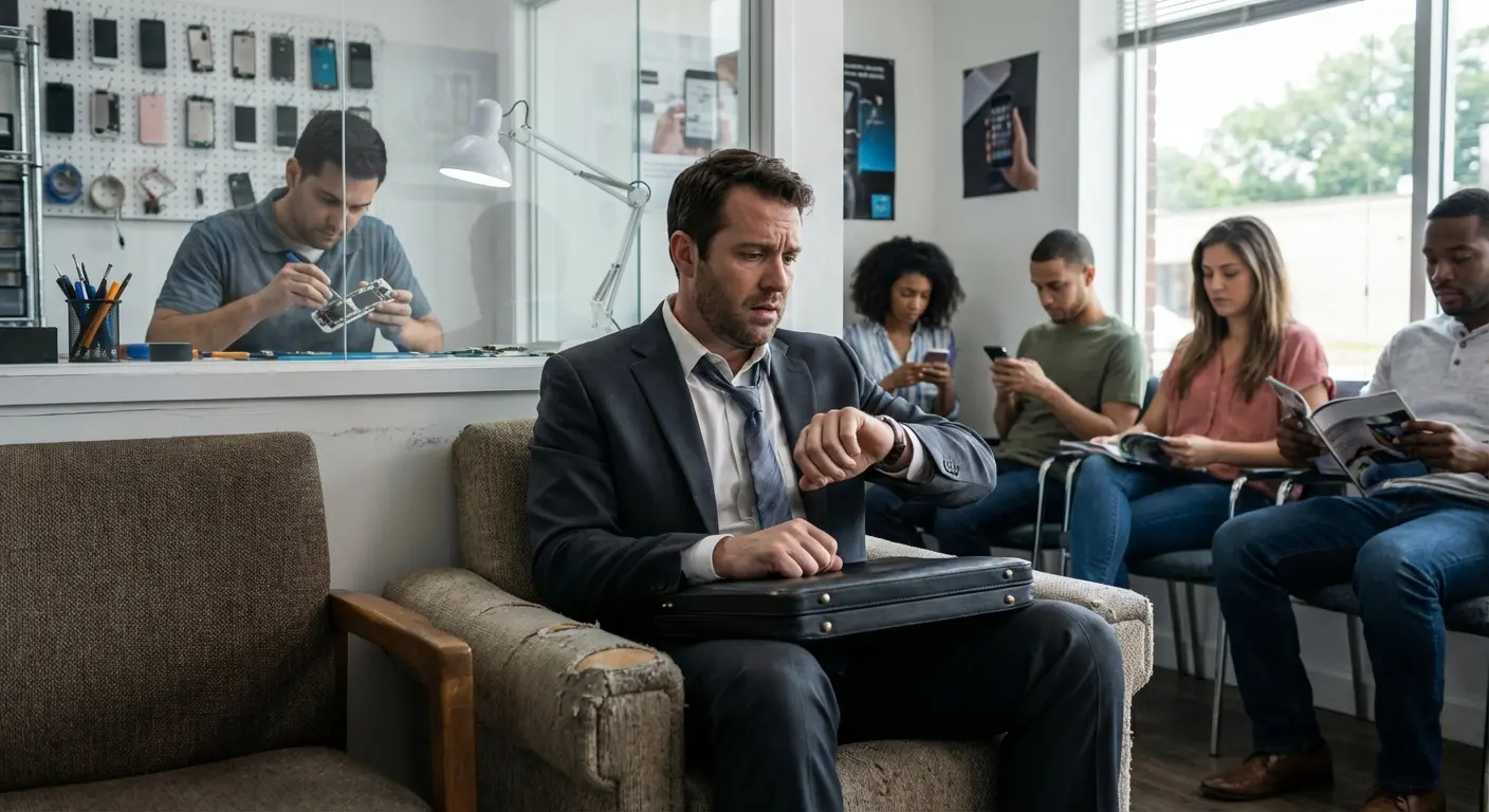 The soul-crushing wait at a repair shop while your life is on that phone