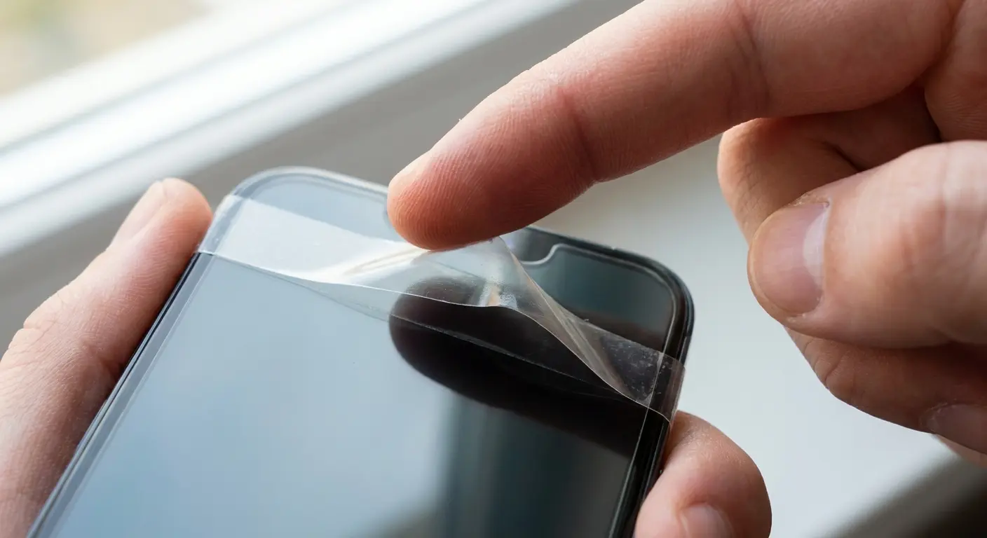 Lifting corner of screen protector with tape