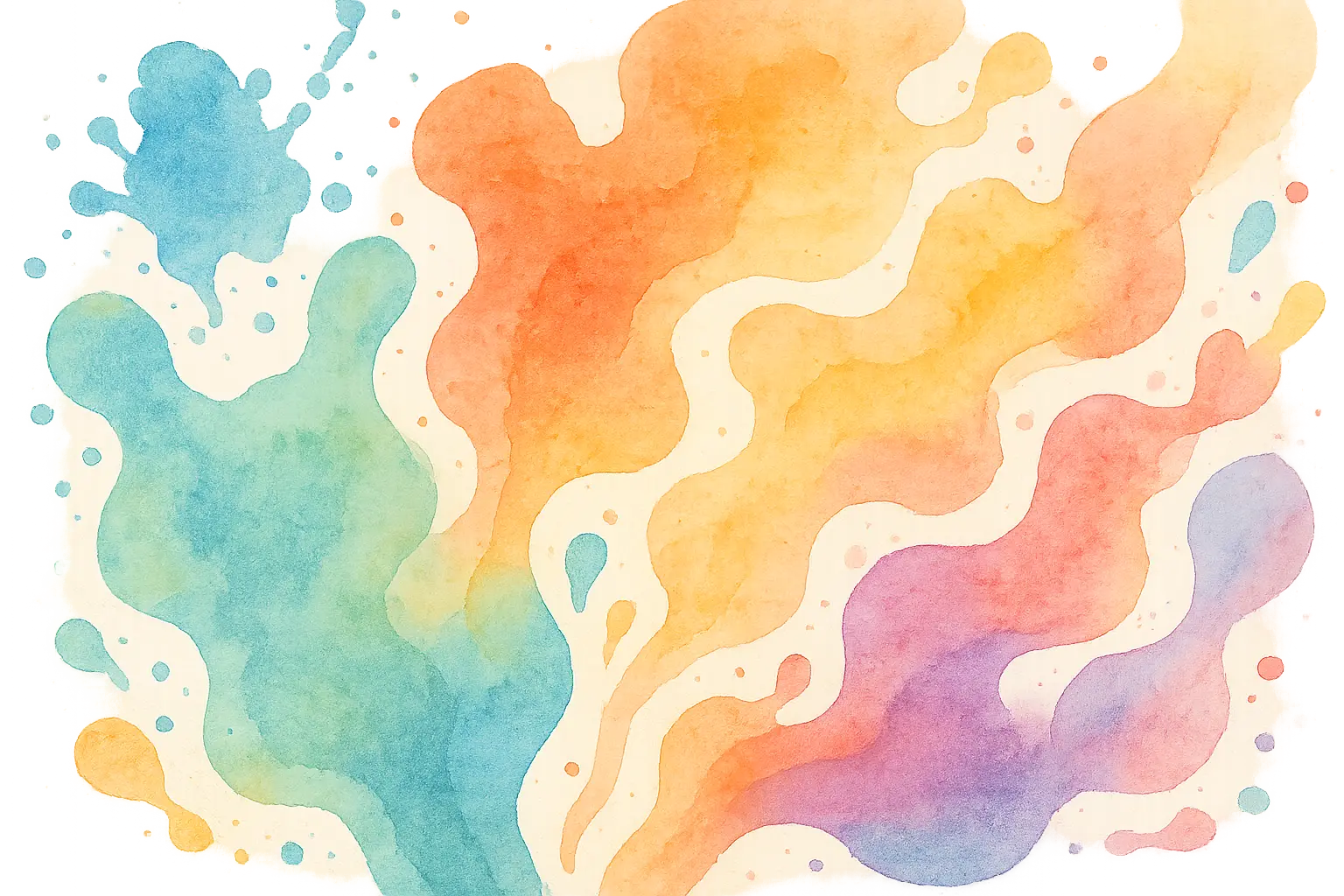 Watercolor paint splashes with flowing pigments and organic shapes