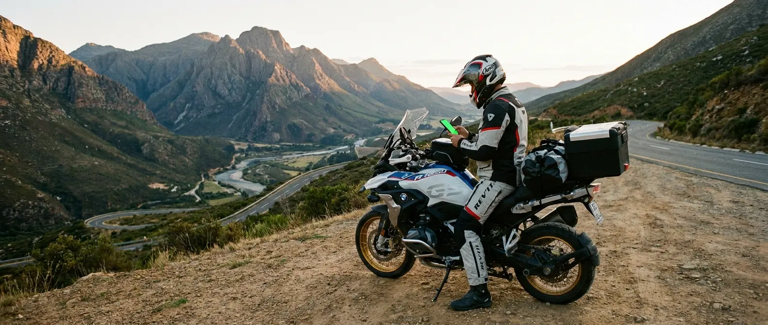Prepared rider with emergency kit and mounted phone