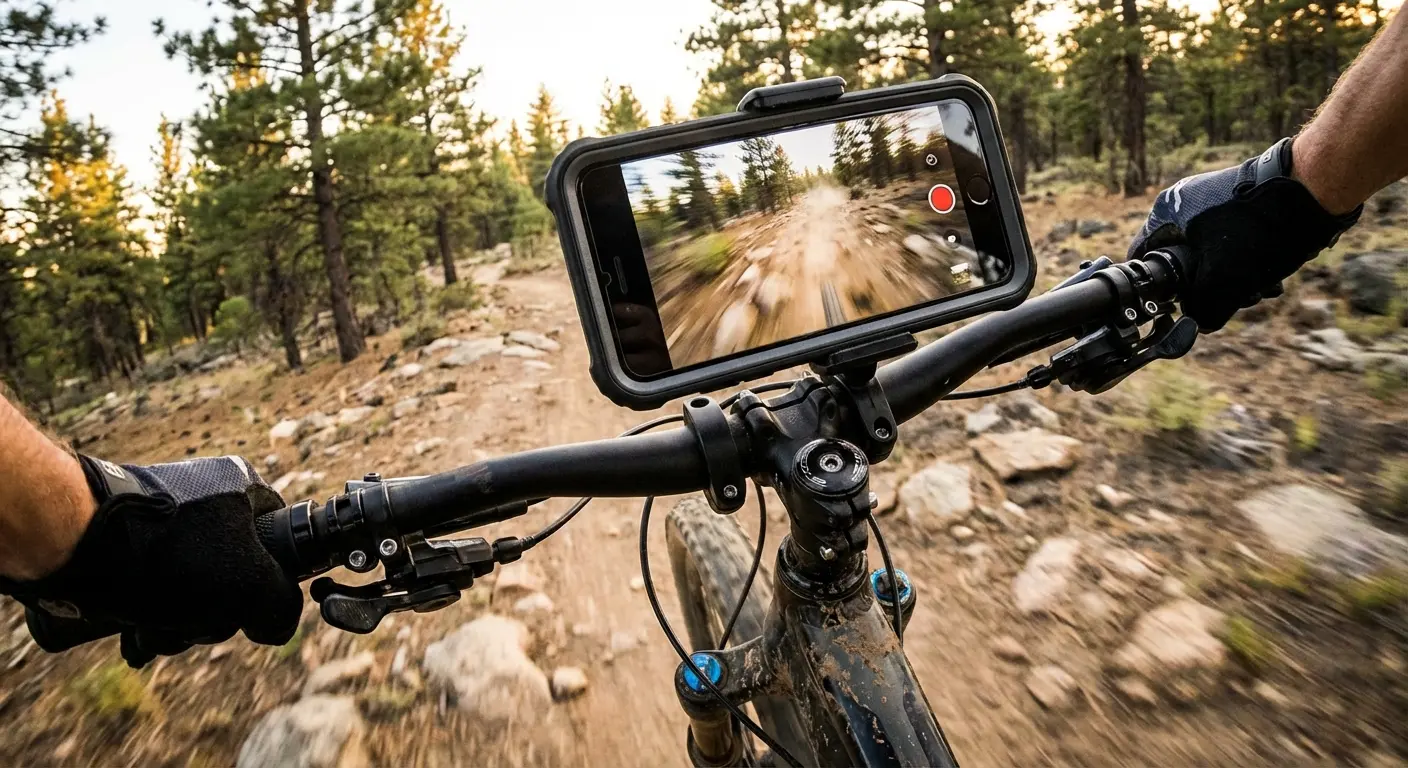 Rokform rugged case mounted on motorcycle handlebars