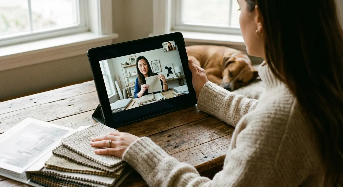 Havenly app interface showing a chat with a designer and room concepts
