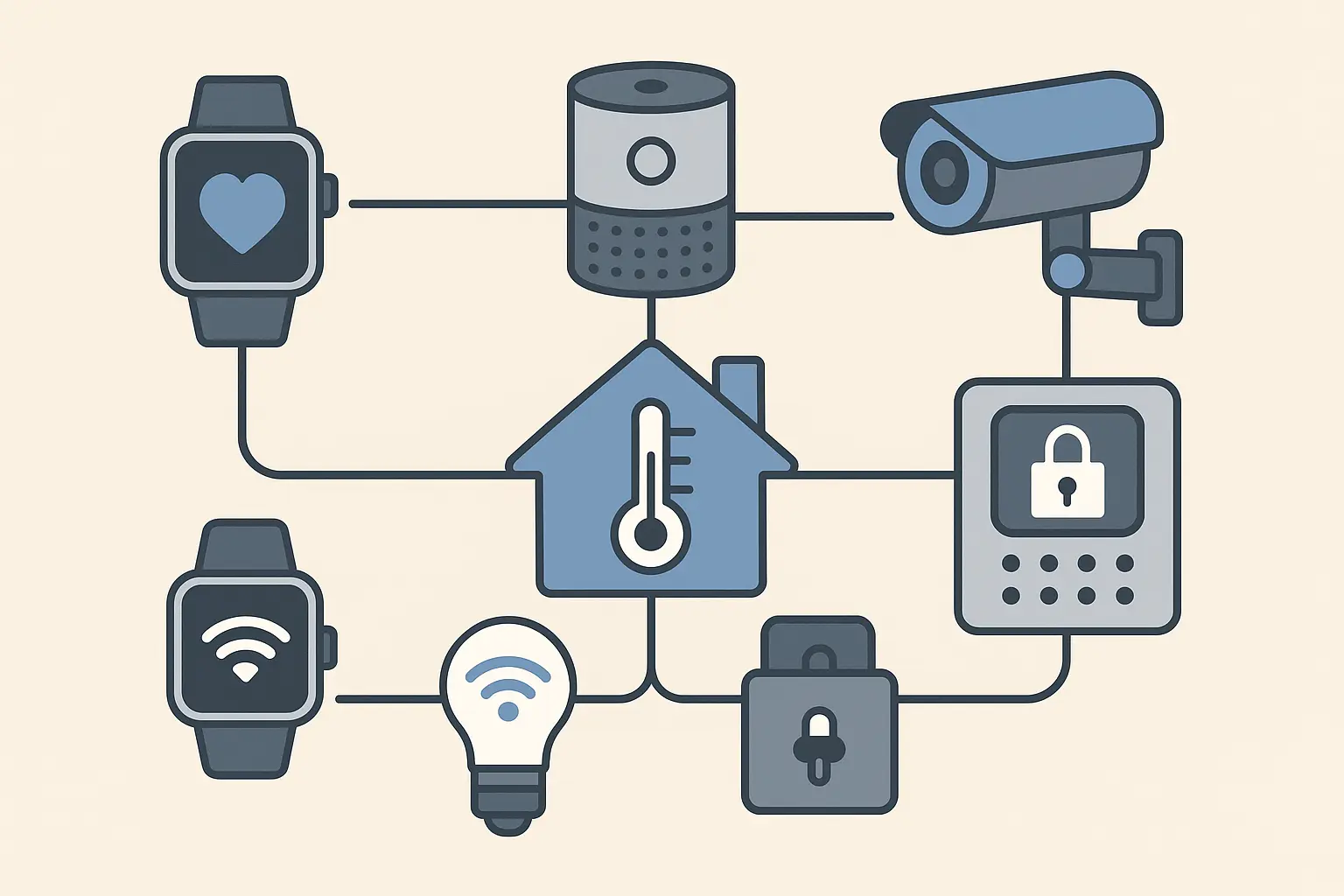Connected device ecosystem with phone, smartwatch, and home security