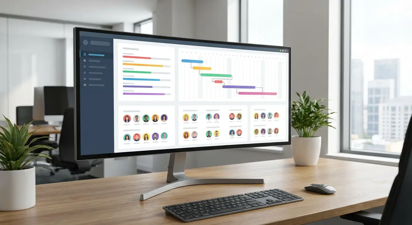 Task and project management software interface on laptop
