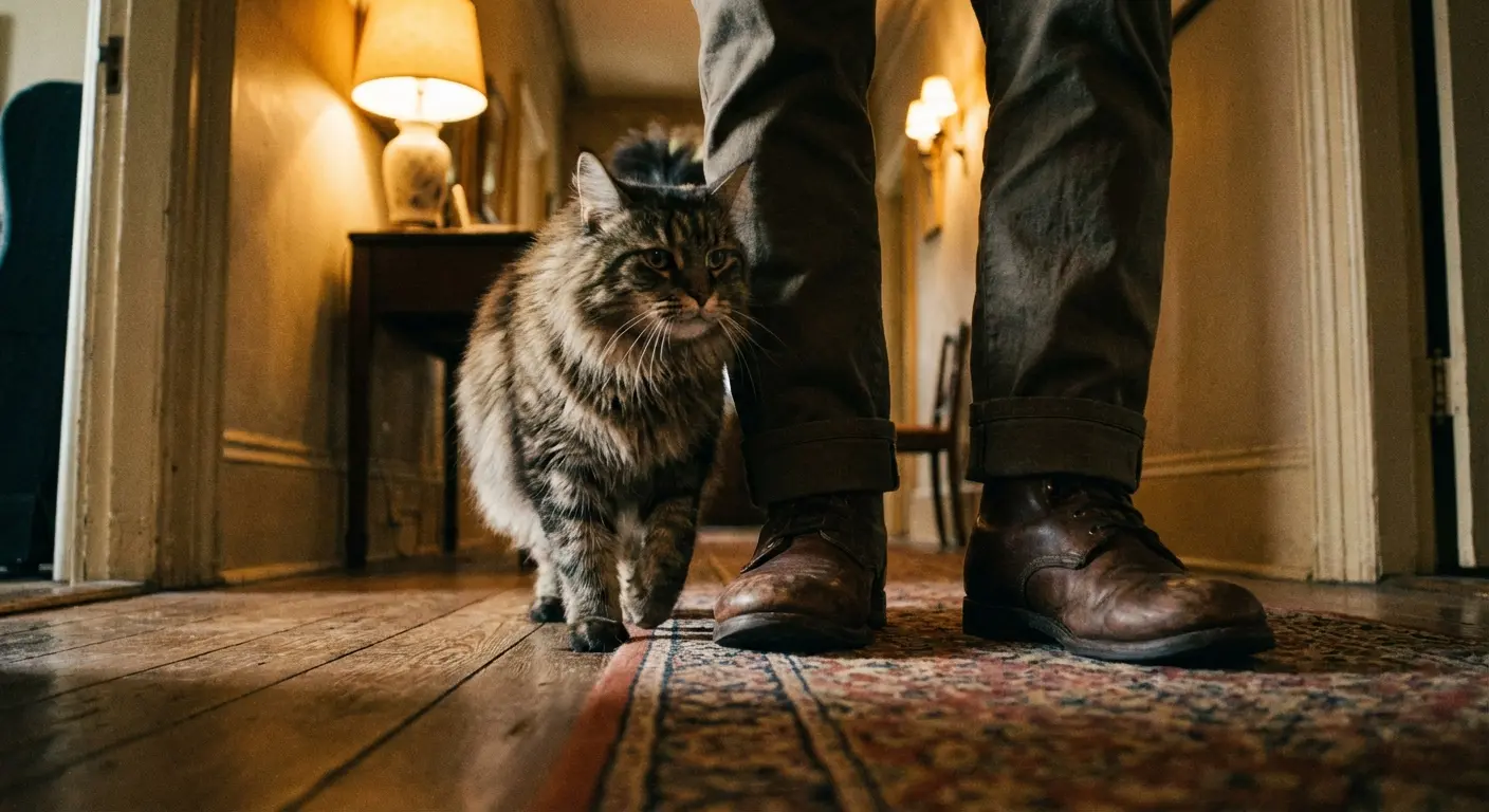 Cat following owner from room to room