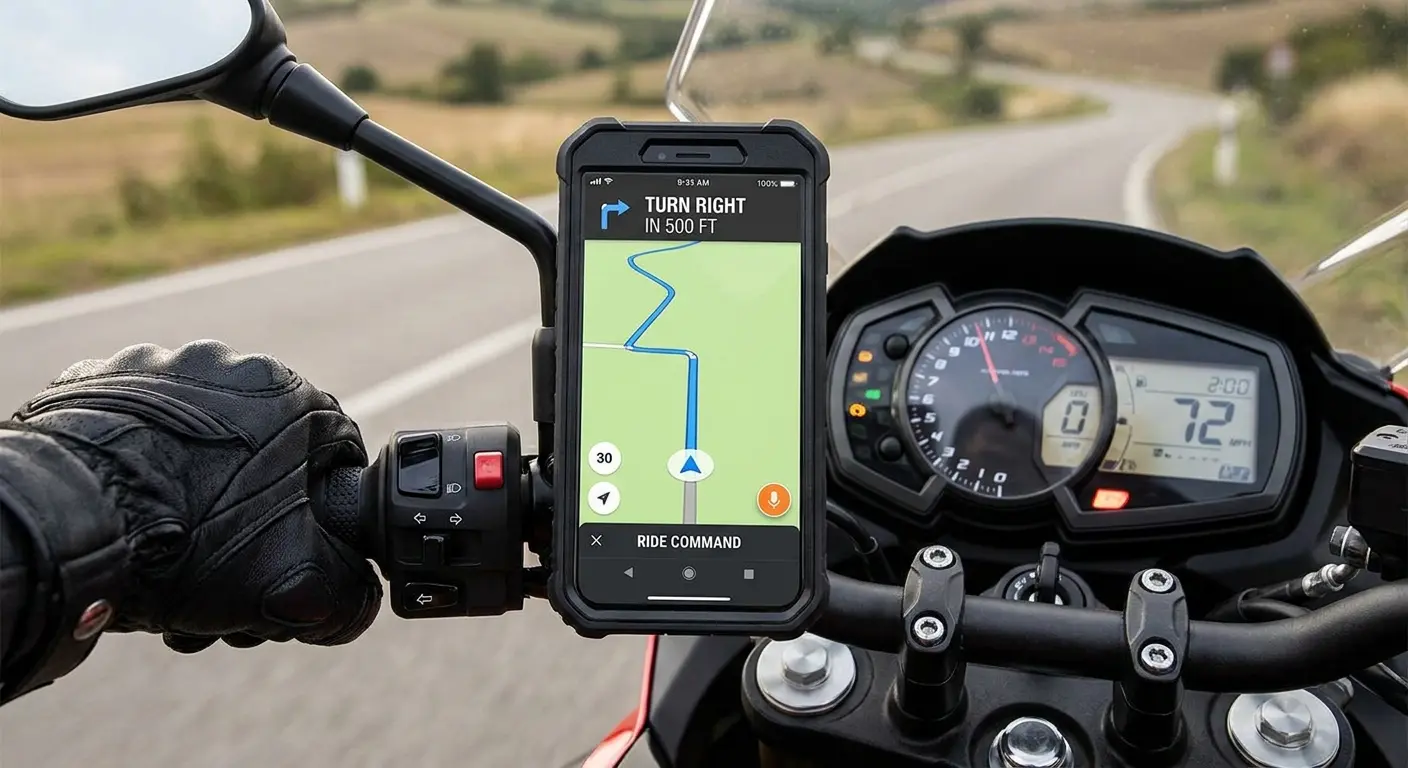 Rokform mount on my Tiger 900. The phone has survived two years of my abuse.