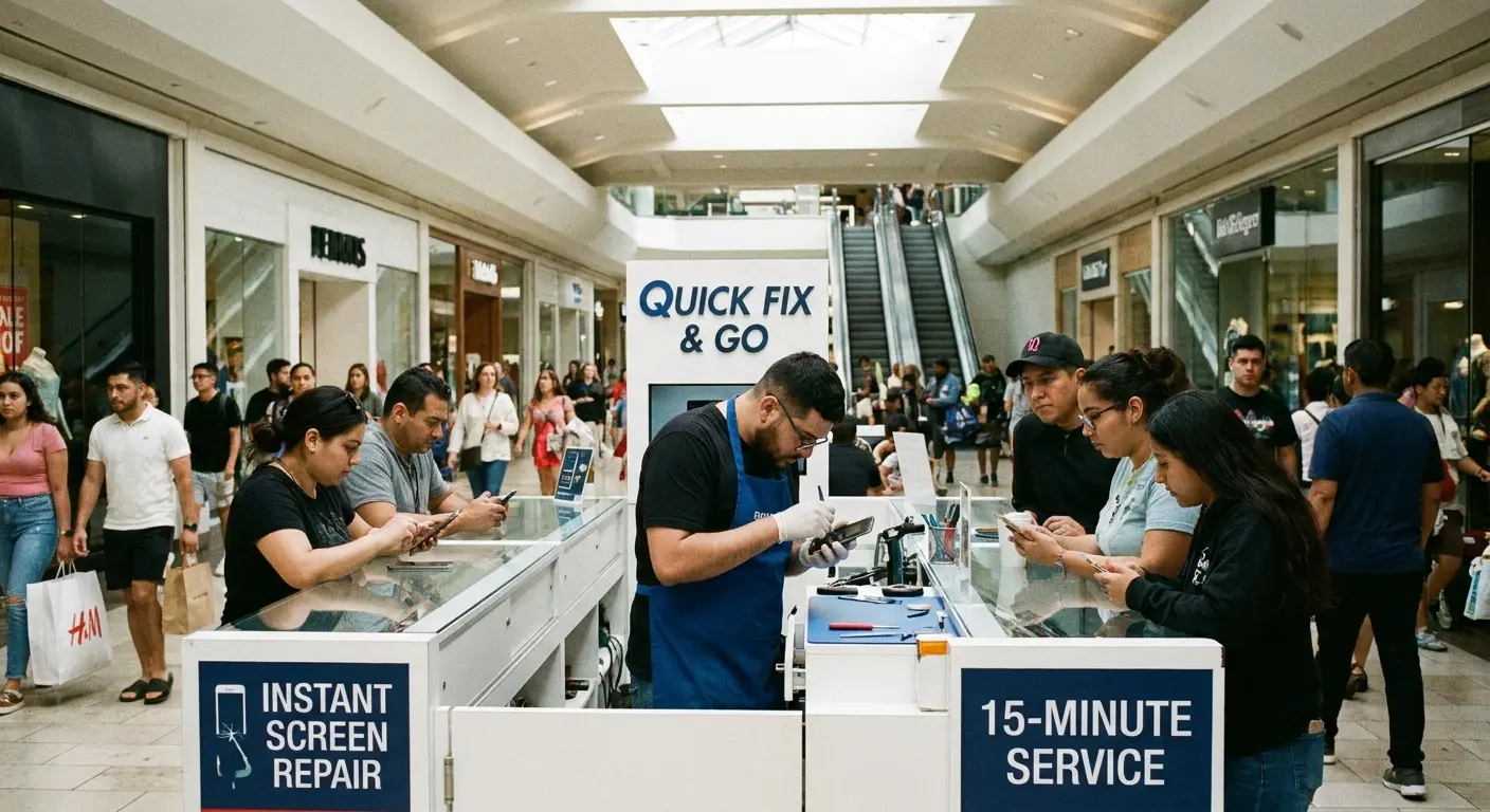 Mall kiosk phone repair station