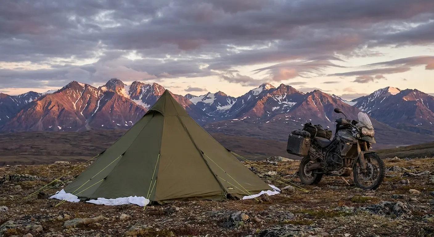 UltaMid pyramid tent for motorcycle camping