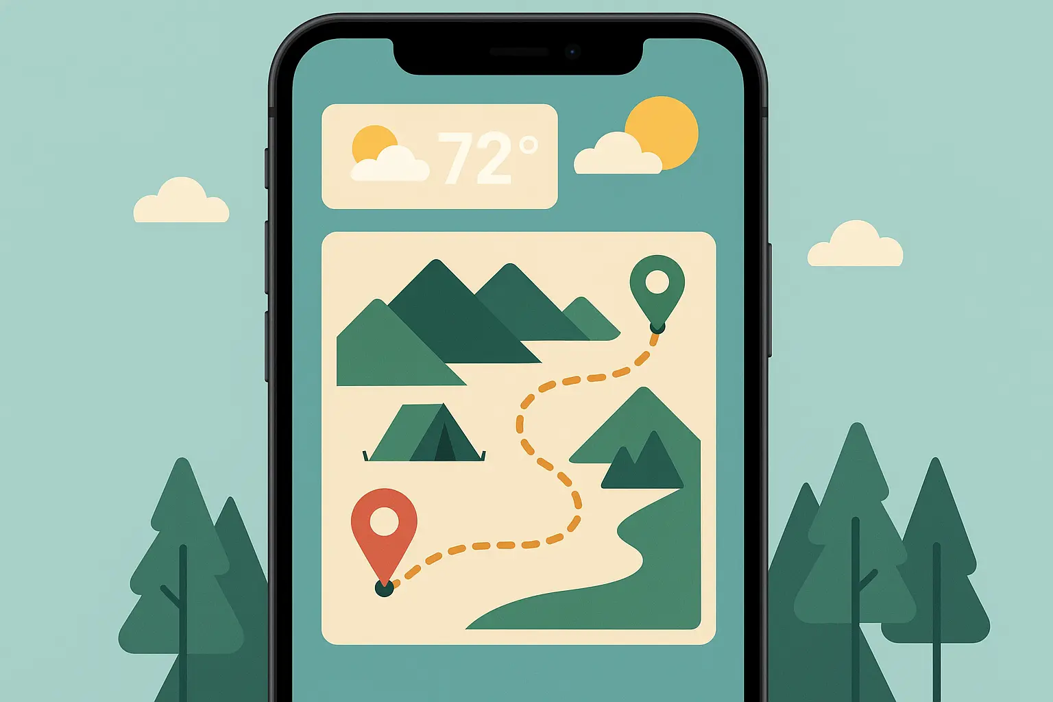 iPhone displaying hiking trail map