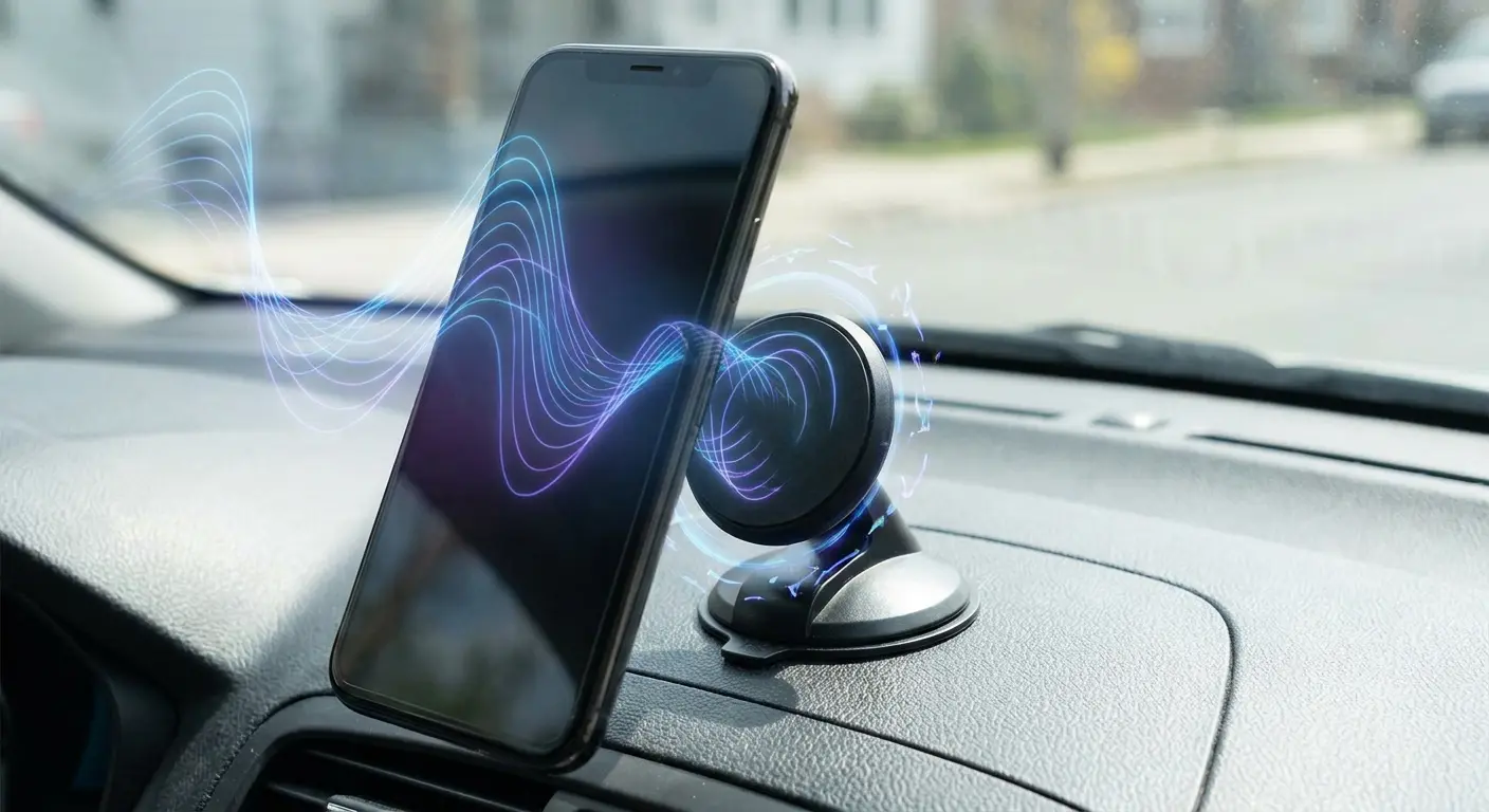Magnetic phone mount creating electromagnetic interference