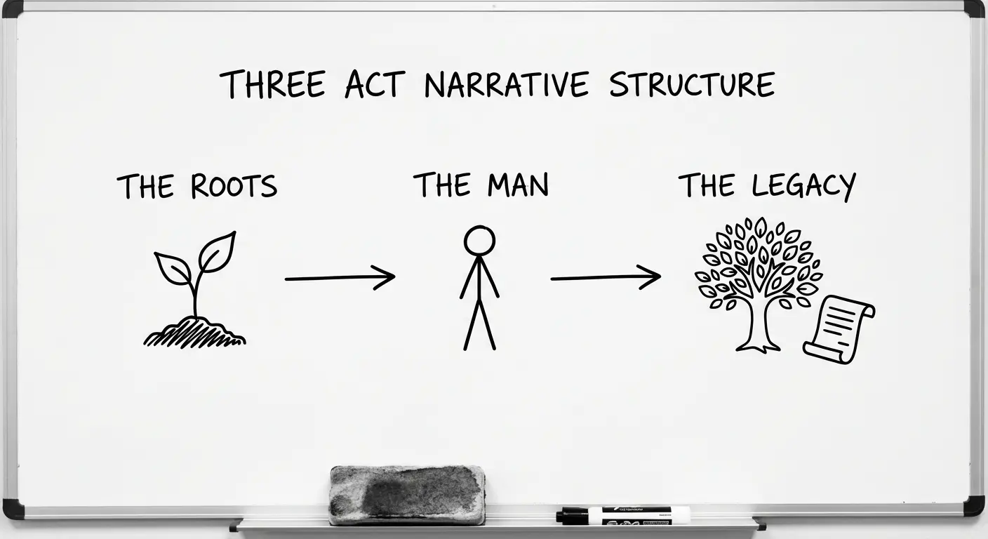 Diagram showing a three-act narrative structure for a speech