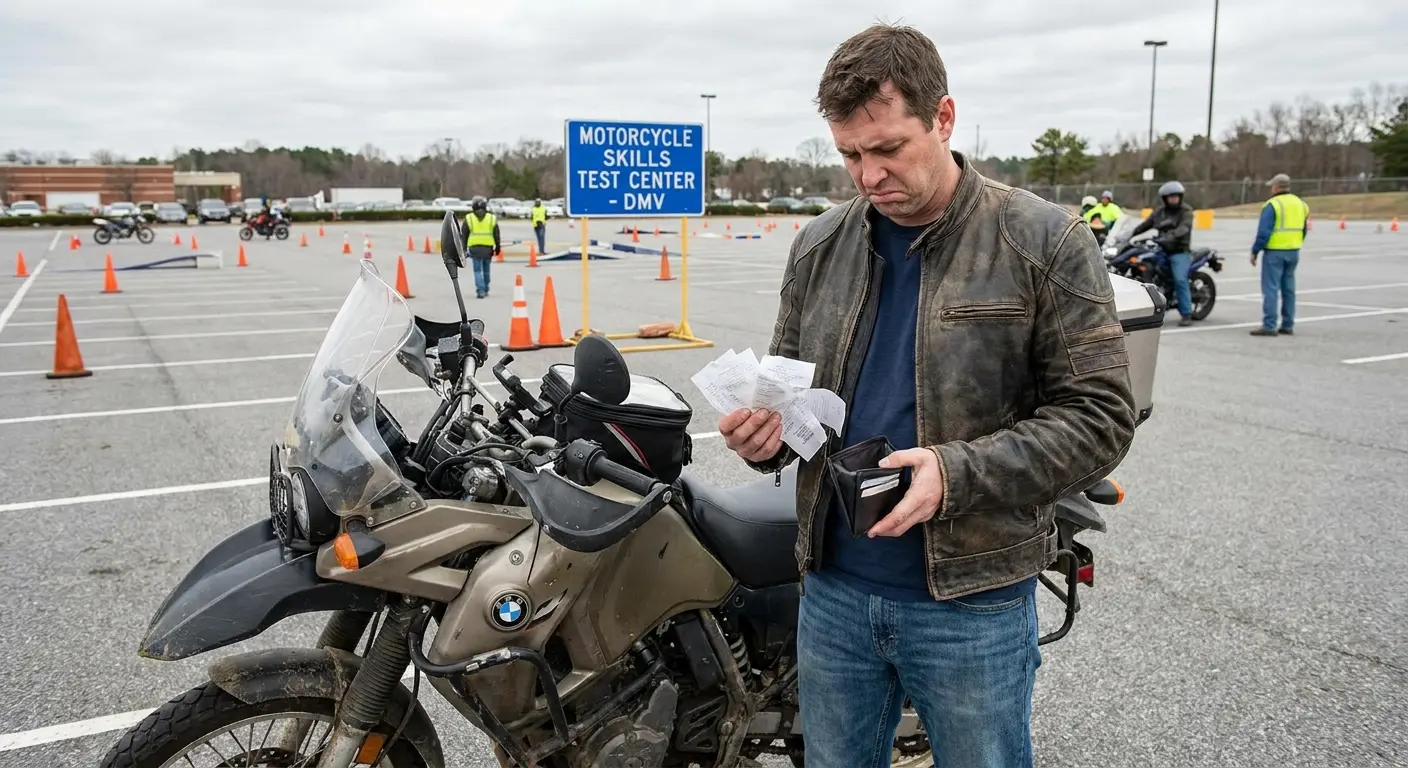 Motorcycle testing fee receipt showing multiple attempts