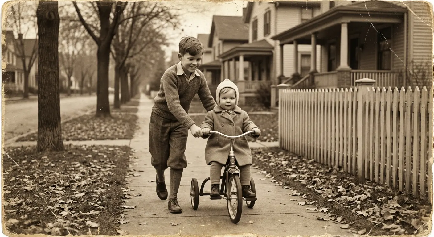 Two young brothers sitting together sharing a childhood memory