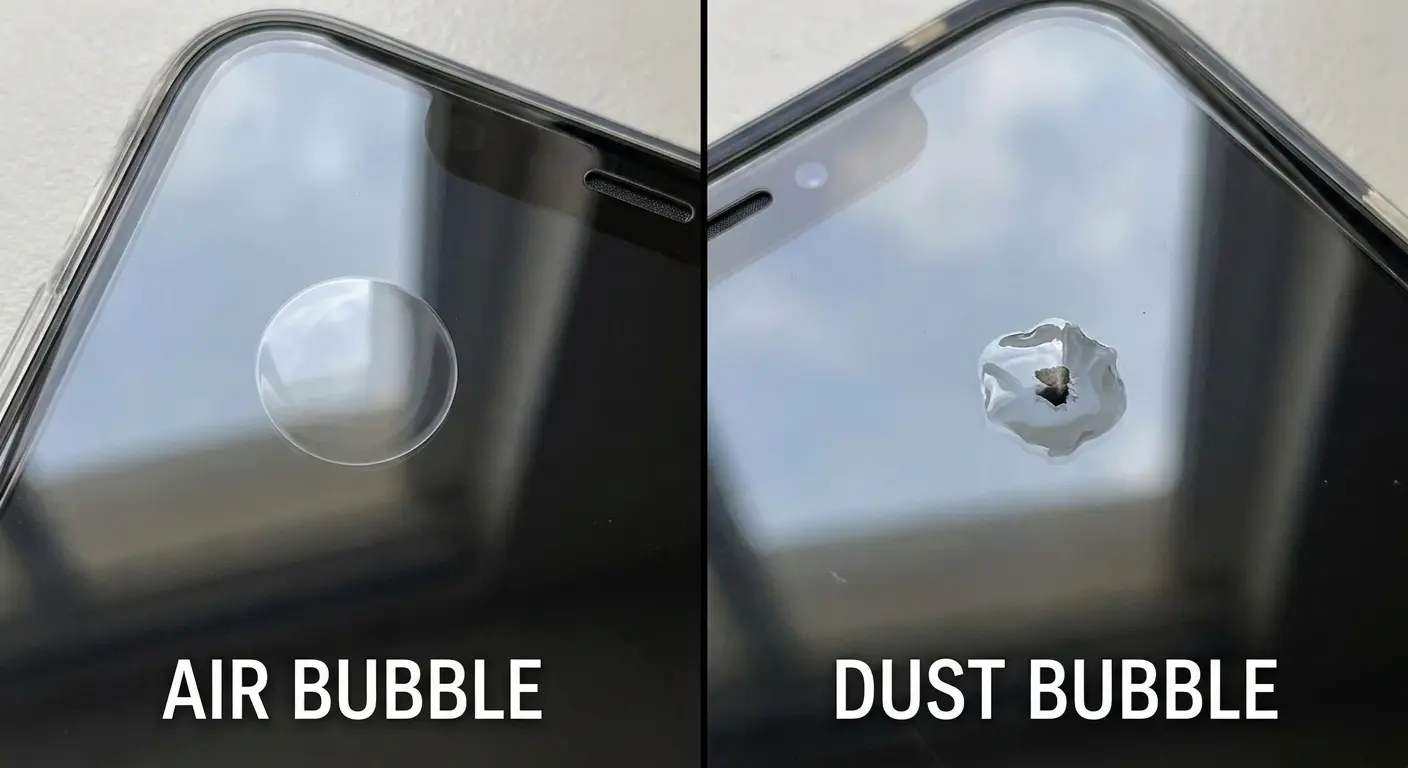 Air bubble versus dust bubble under screen protector