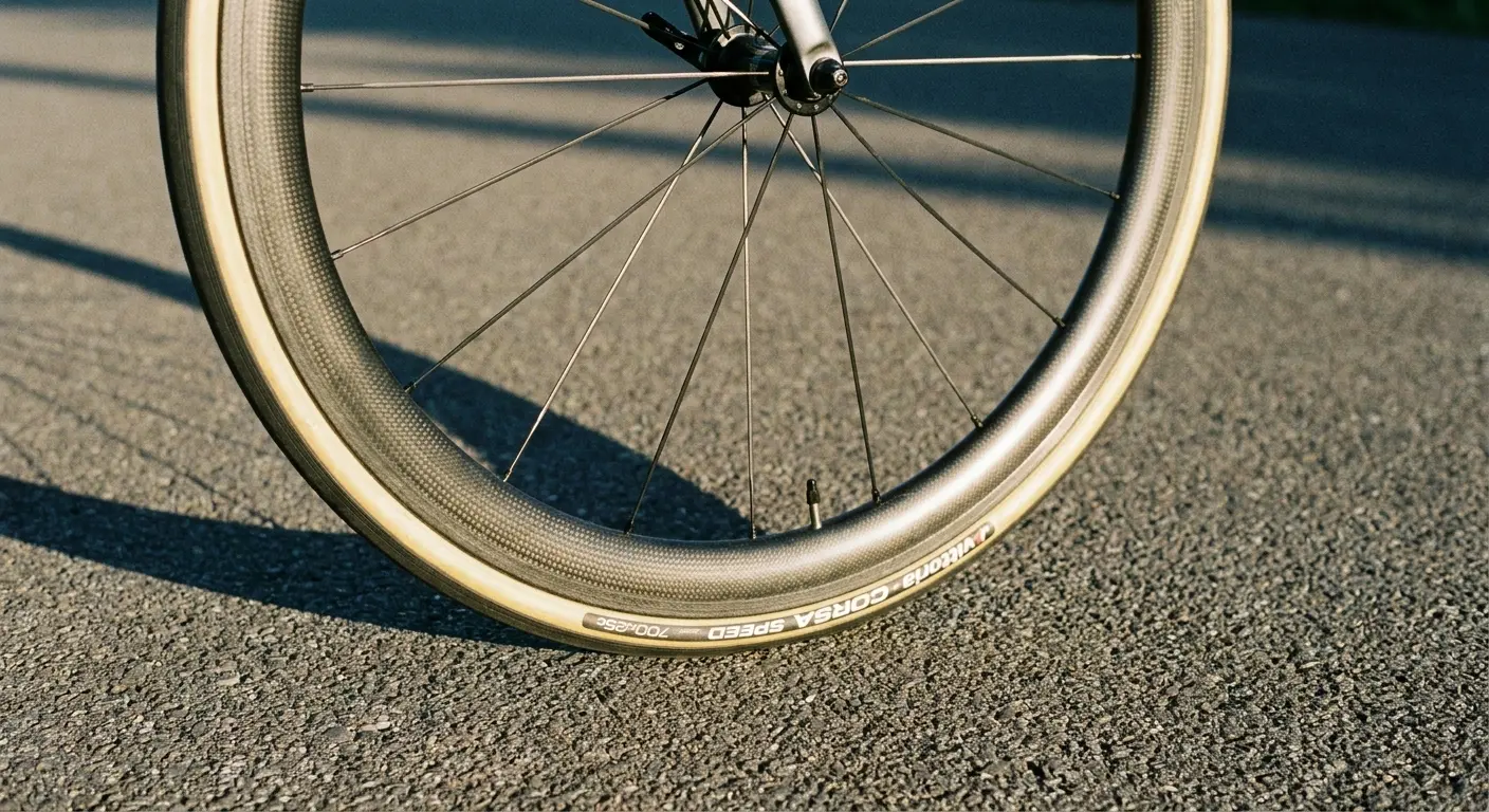 Road slick tire on racing bicycle