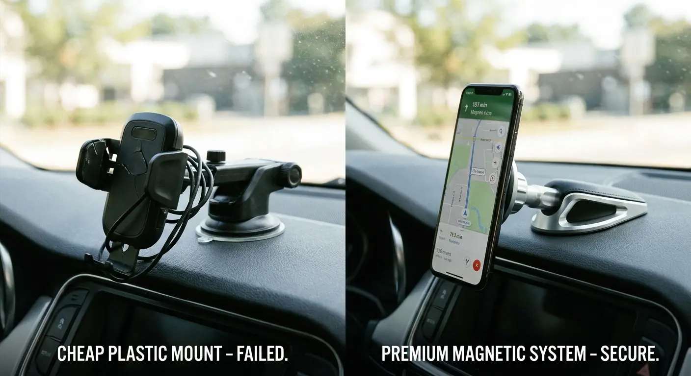 Phone mounting system comparison display