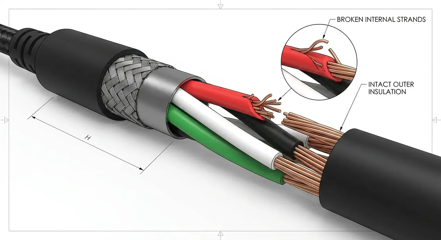 Internal wire damage in charging cable