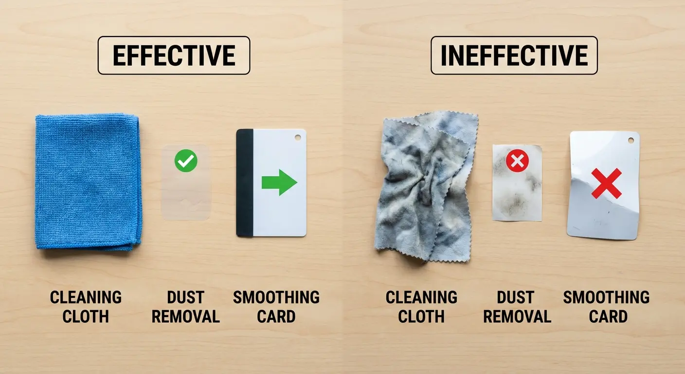 Screen protector application tools laid out