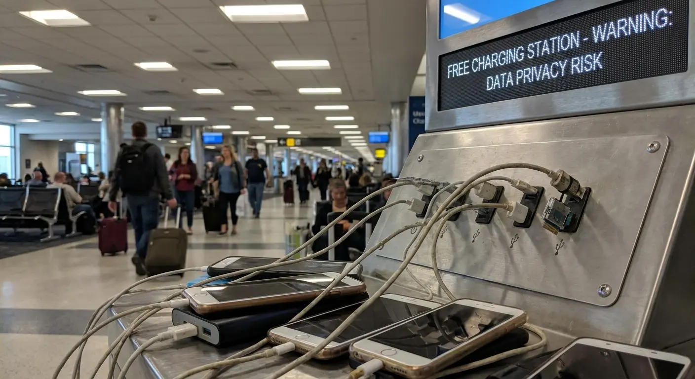 Public USB charging station in airport