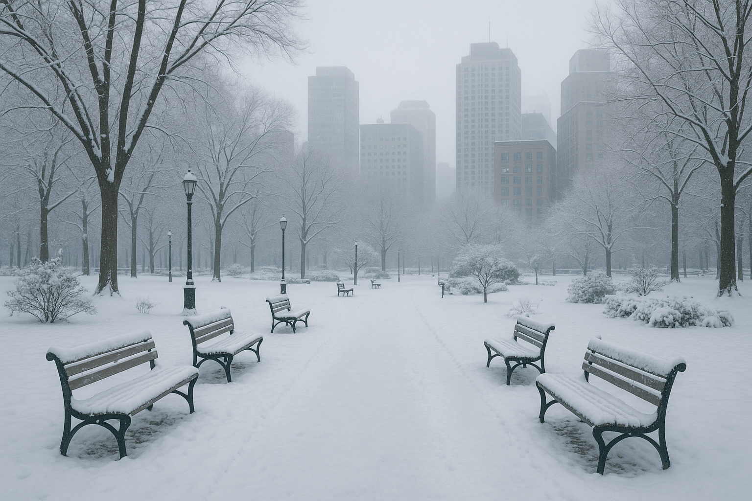 Bustling winter market with people and warm vendor lights in snow