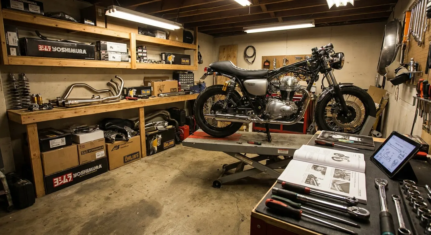 Motorcycle security chain lock and storage garage