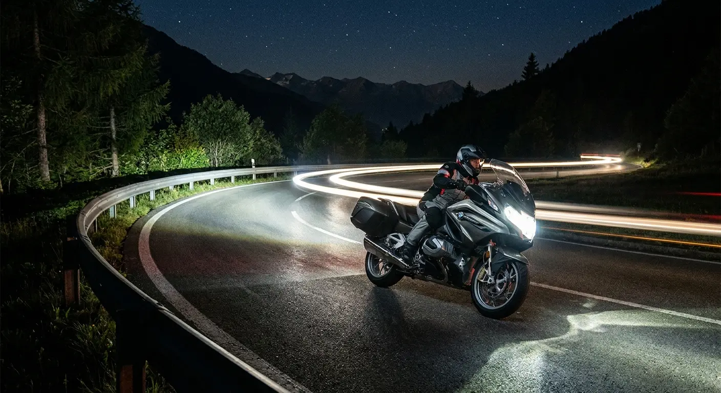 Adaptive cornering LED headlights on motorcycle