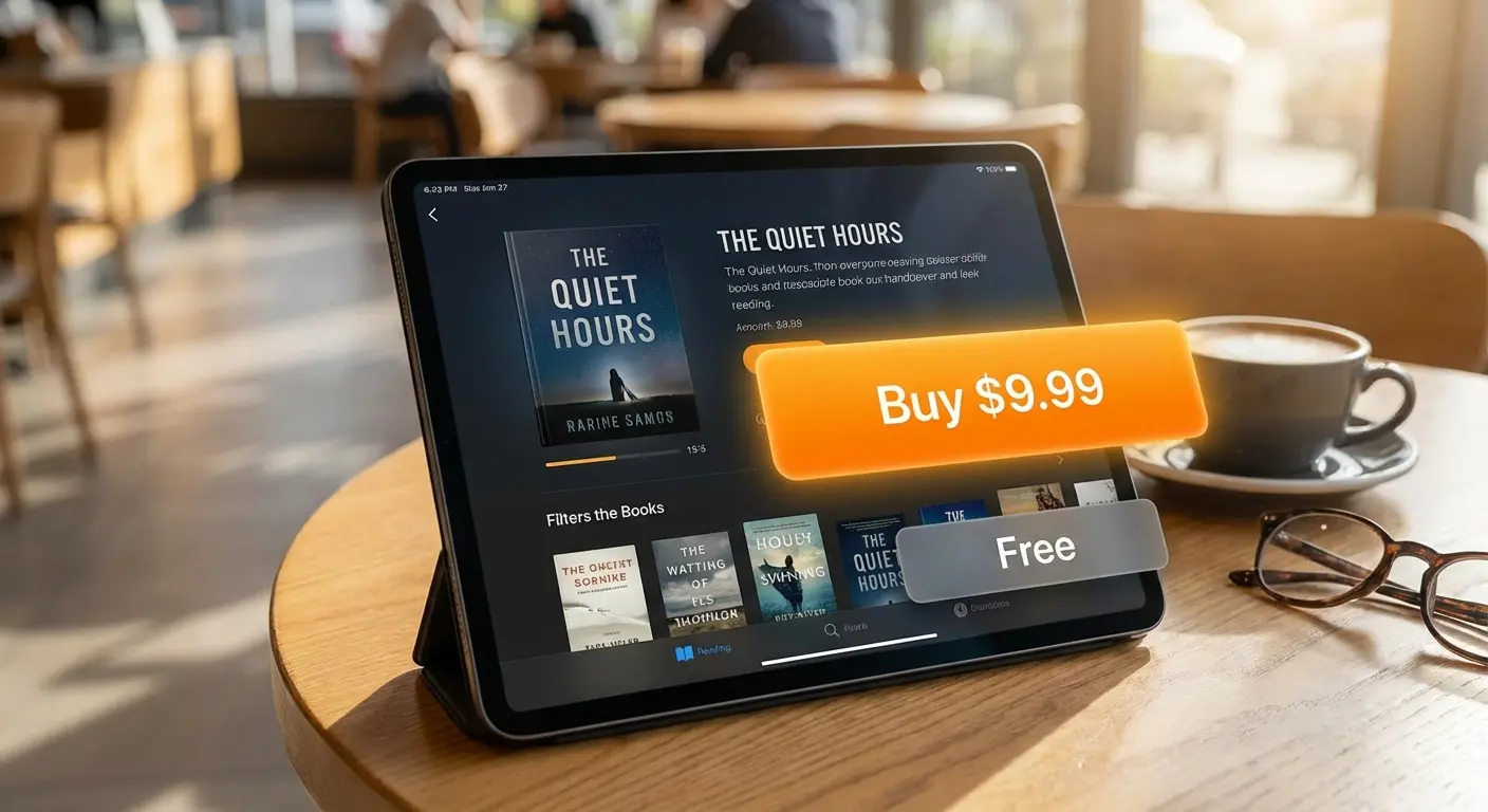 Tablet showing a digital bookstore with free e-book options