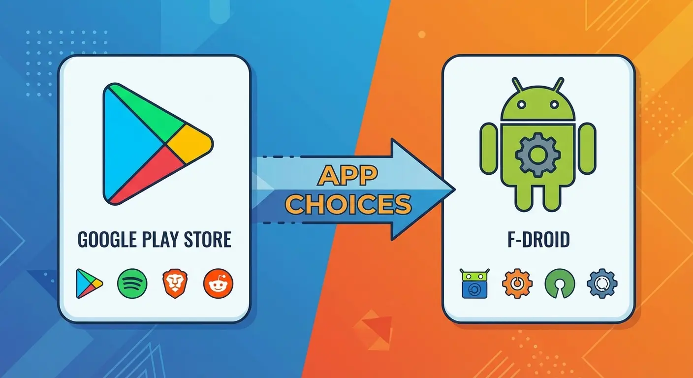 F-Droid logo and open source software on a phone screen