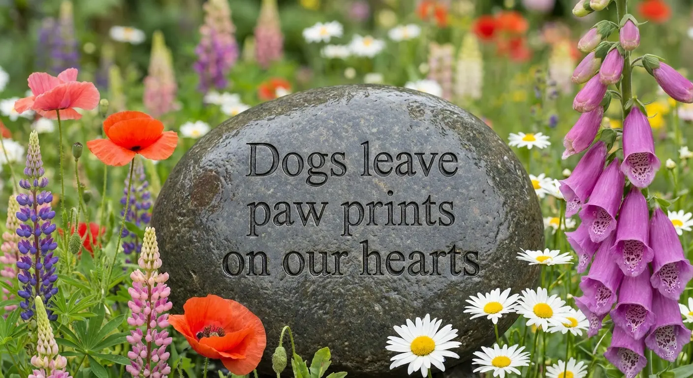 A garden stone with a paw print
