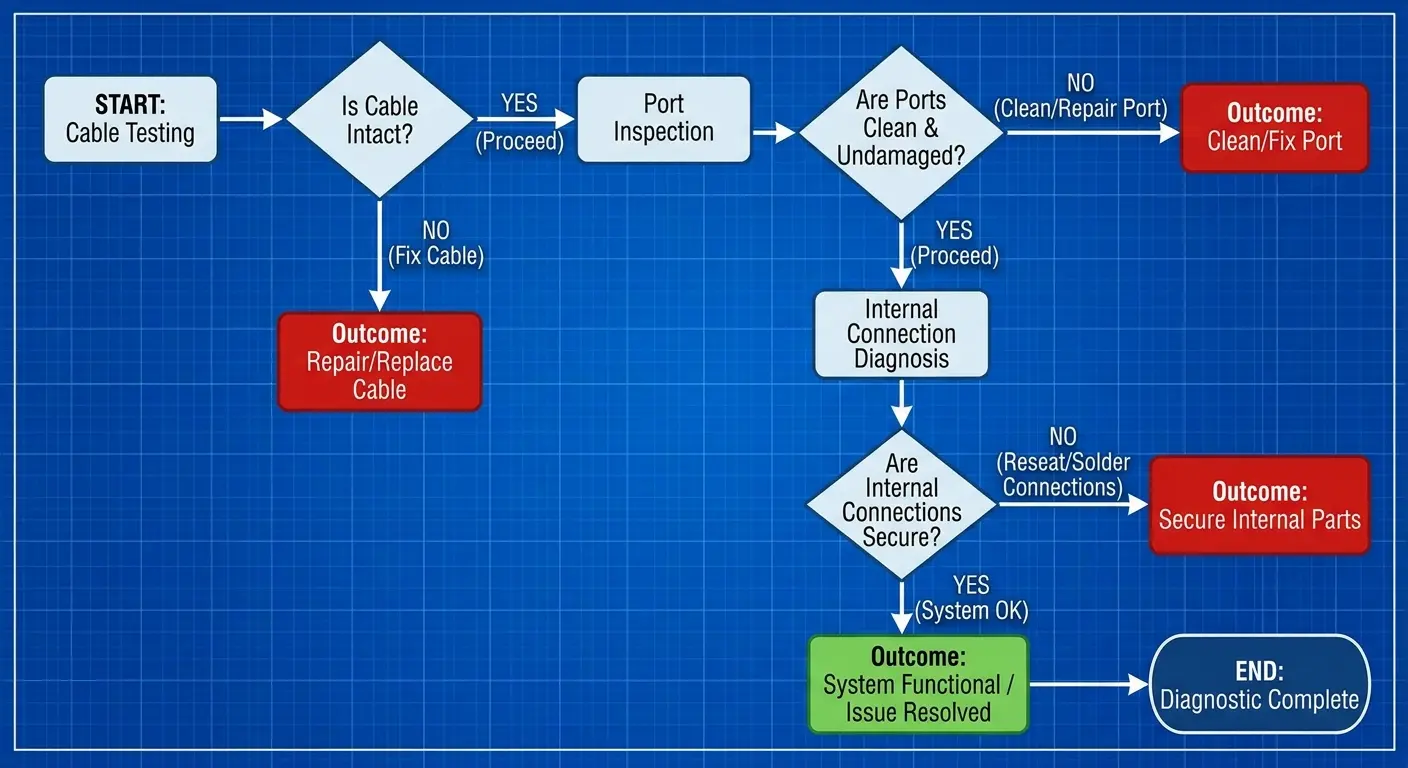 iPhone charging port diagnostic testing process